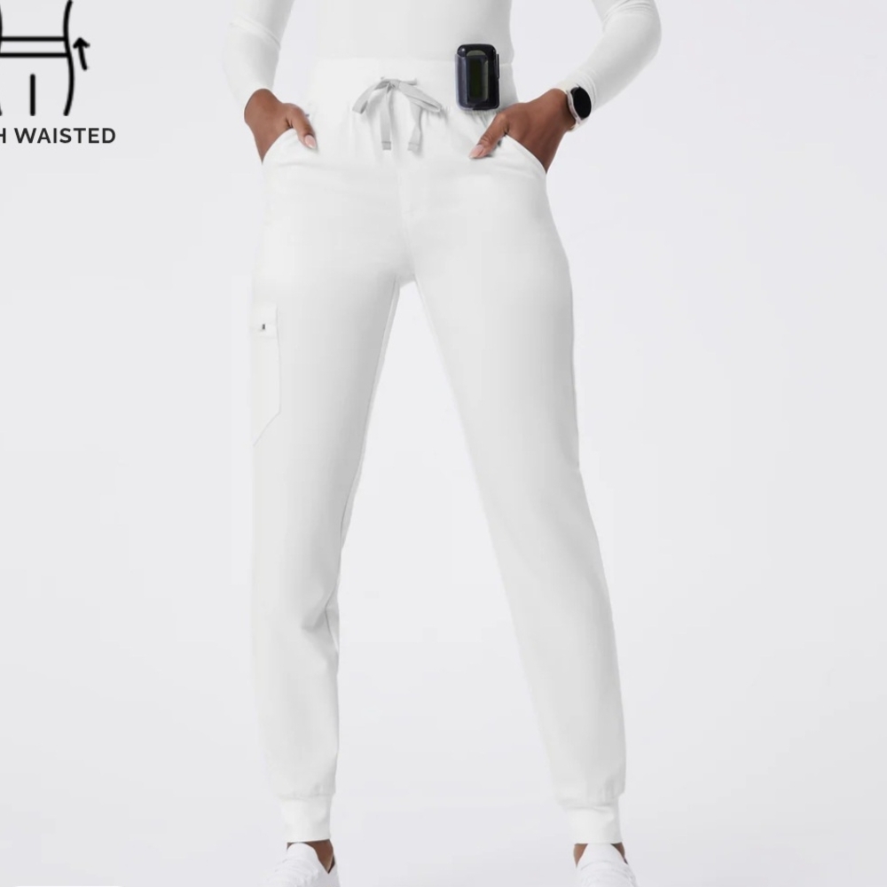 Figs High-Waisted White Joggers Scrub Pants